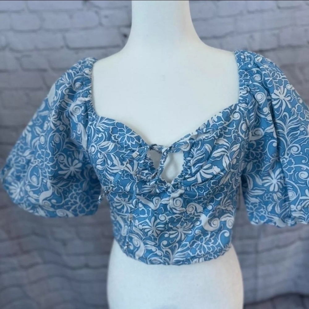 NWT  Japna MOD Floral Print Puff Sleeve Sz L